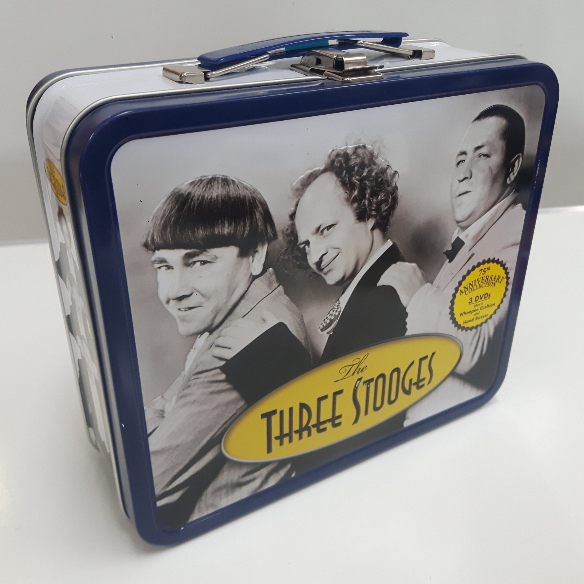 OOP Three Stooges Tin Metal Lunchbox 2-DVD (Laurel & Hardy Bonus