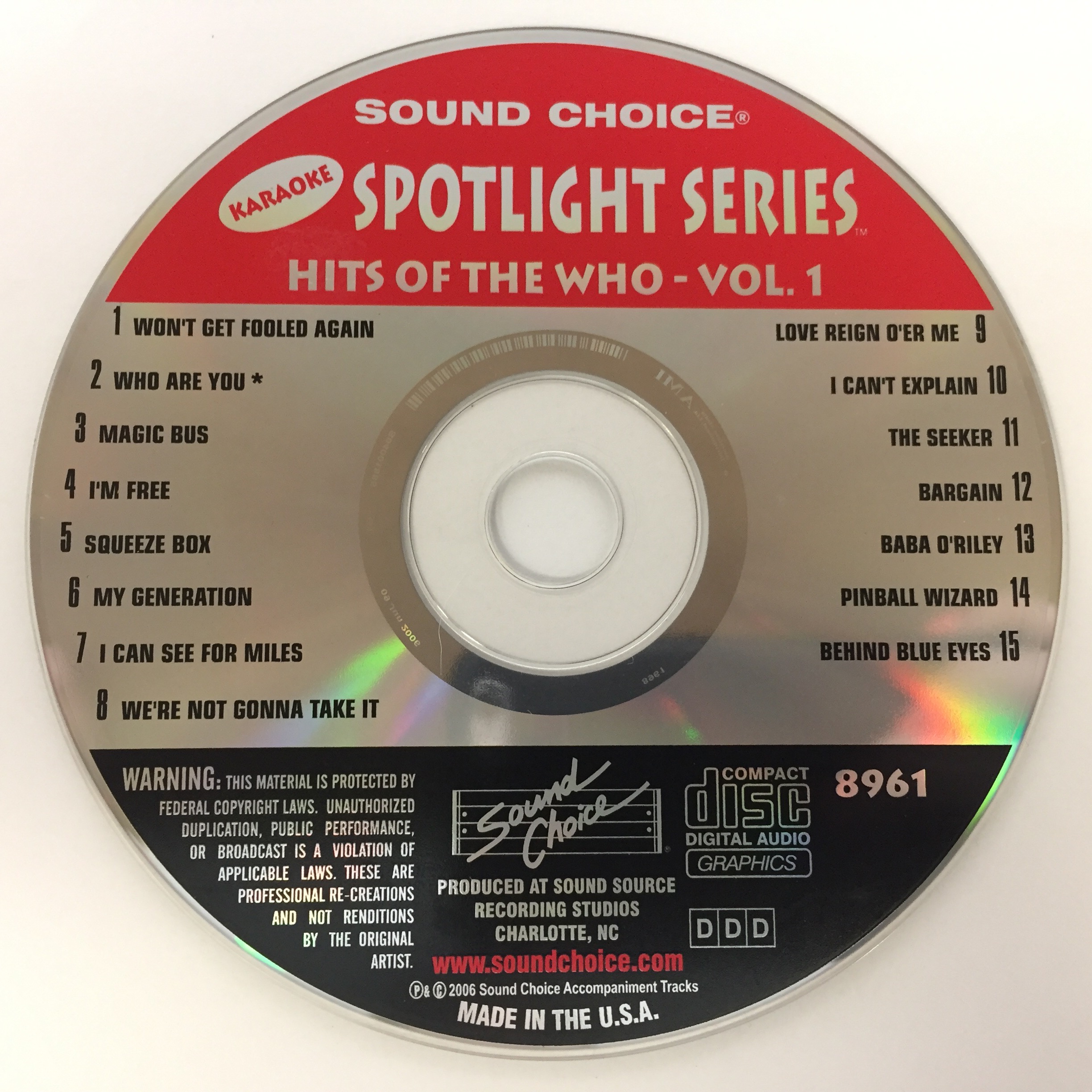 Sound Choice Hits Of The Who Vol 1 SC8961 Karaoke Disc Only – Milton Wares