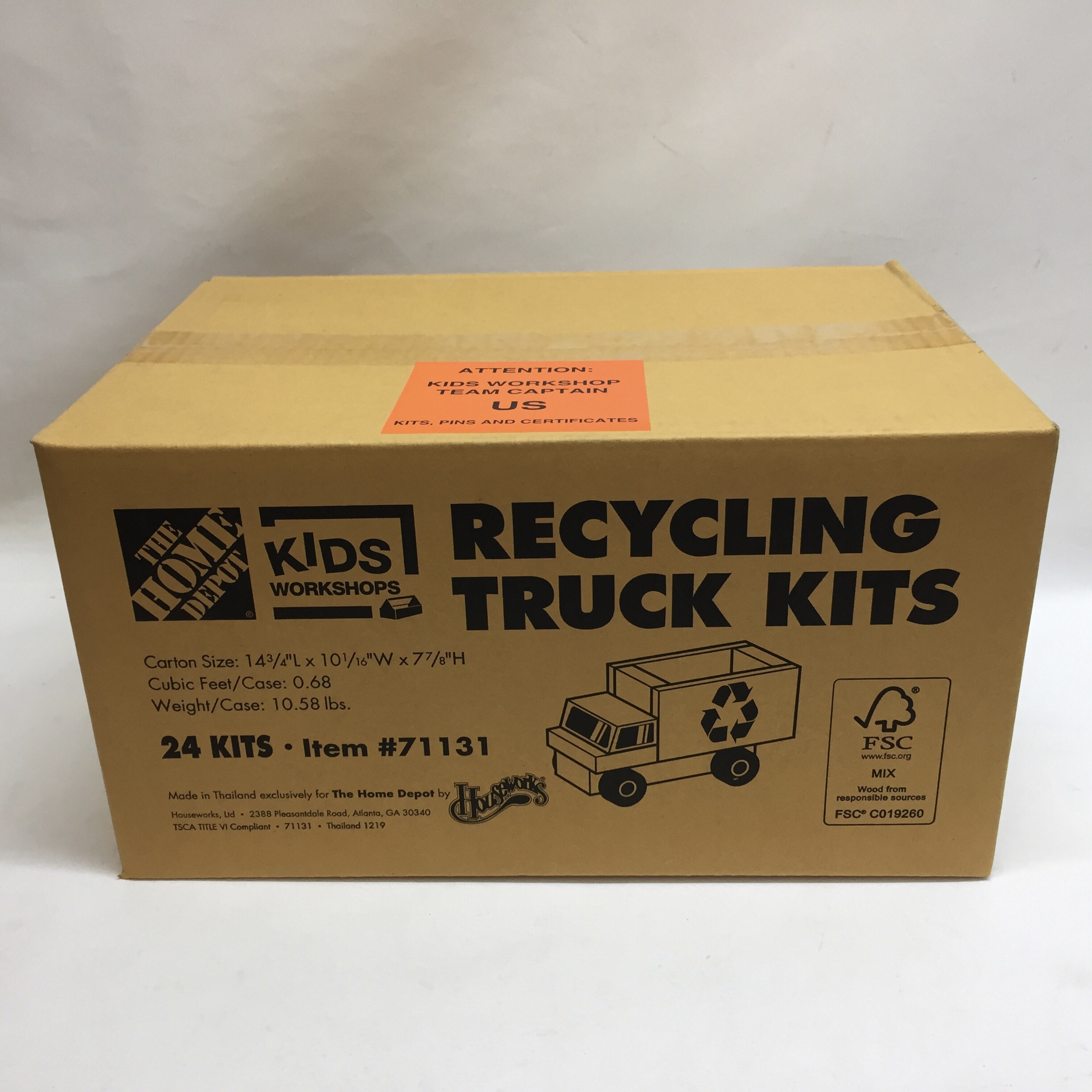 Home Depot Kids Workshop DIY Activity Kit Recycling Truck W/ Stickers & Pin New 